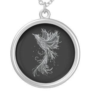 White Phoenix on Black Necklace