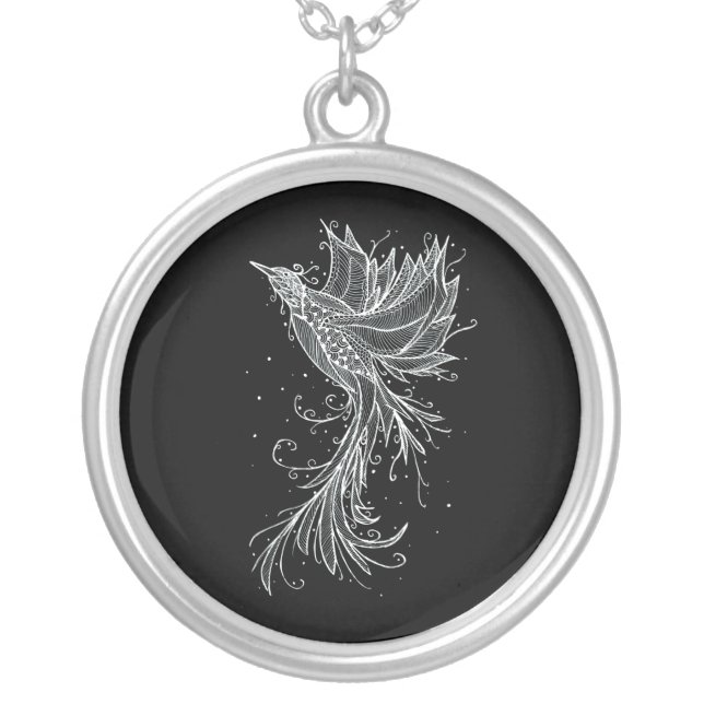 White Phoenix on Black Necklace (Front)