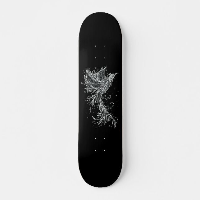 White Phoenix on Black Skateboard (Front)