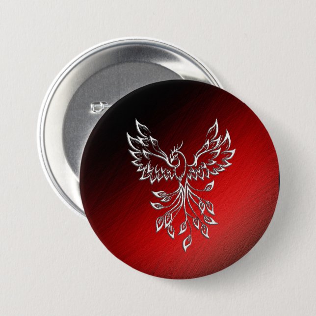White Phoenix Rises Red n Black Ashes Button (Front & Back)