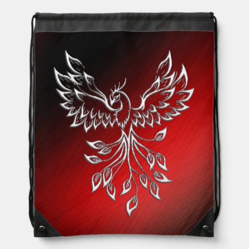White Phoenix Rises Red n Black Ashes Drawstring Bag