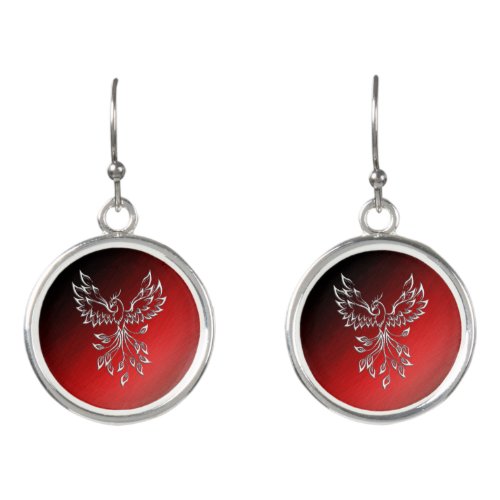 White Phoenix Rises Red n Black Ashes Earrings