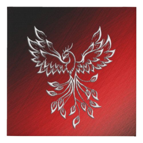 White Phoenix Rises Red n Black Ashes Faux Canvas Print
