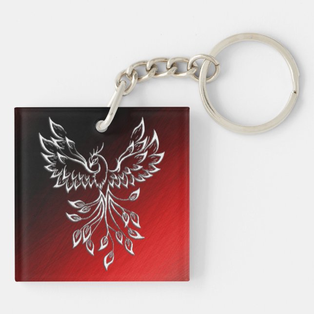 White Phoenix Rises Red n Black Ashes Keychain (Back)