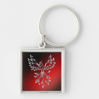 White Phoenix Rises Red n Black Ashes Keychain