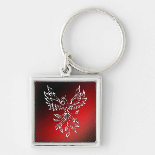 White Phoenix Rises Red n Black Ashes Keychain (Front)