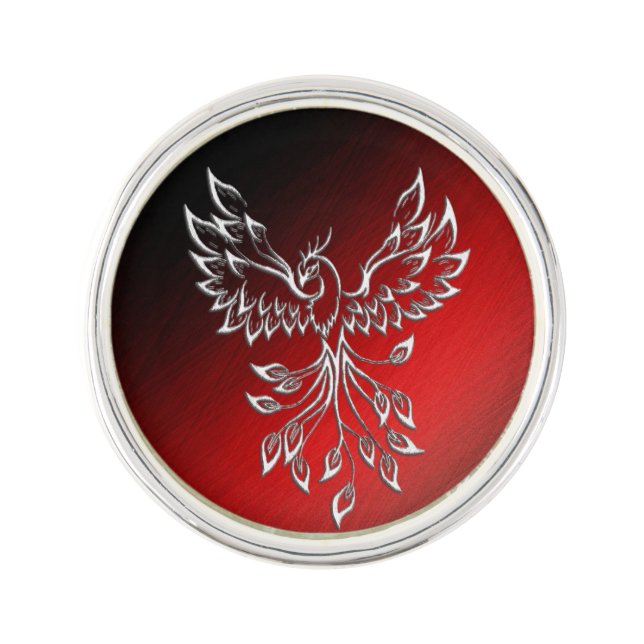 White Phoenix Rises Red n Black Ashes Lapel Pin (Front)