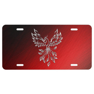 White Phoenix Rises Red n Black Ashes License Plate