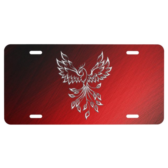 White Phoenix Rises Red n Black Ashes License Plate (Front)