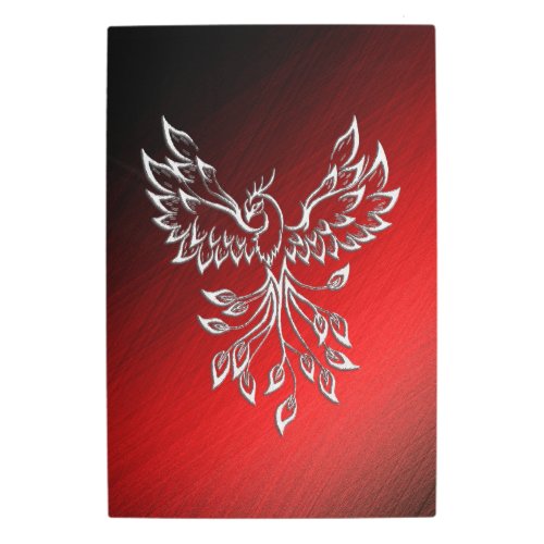 White Phoenix Rises Red n Black Ashes Metal Print