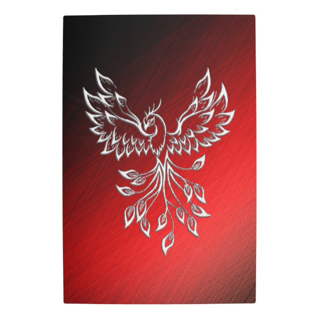 White Phoenix Rises Red n Black Ashes Metal Print (Front)