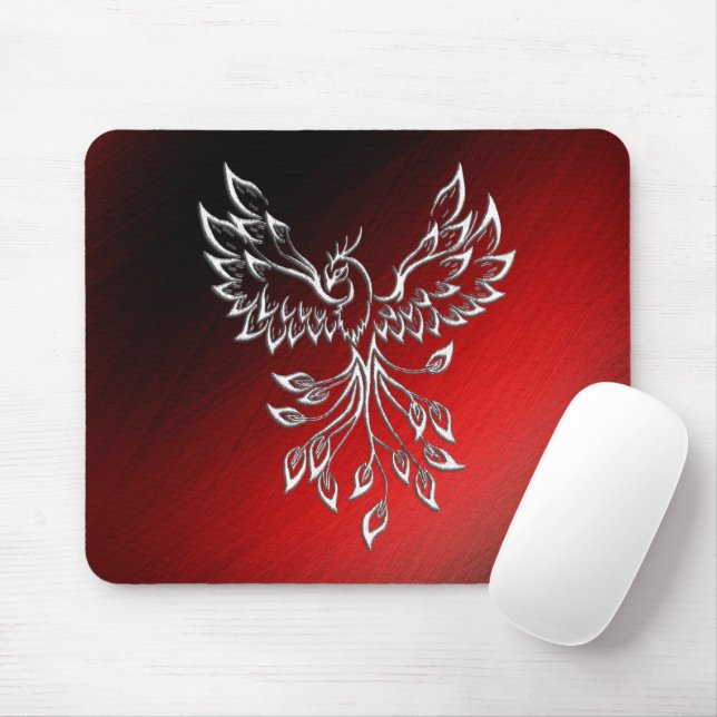 White Phoenix Rises Red n Black Ashes Mouse Pad (With Mouse)