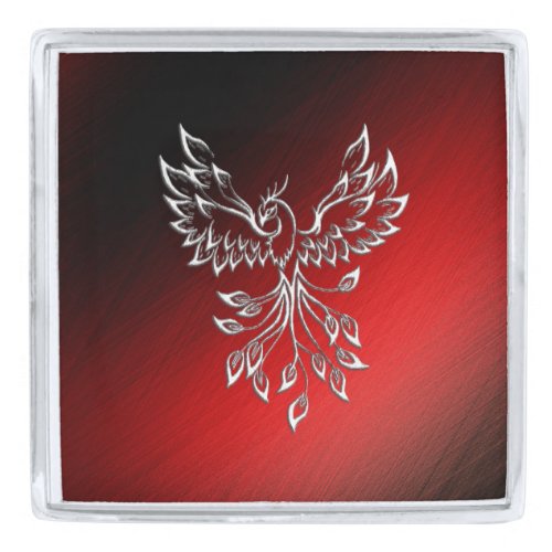 White Phoenix Rises Red n Black Ashes Silver Finish Lapel Pin