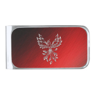 White Phoenix Rises Red n Black Ashes Silver Finish Money Clip