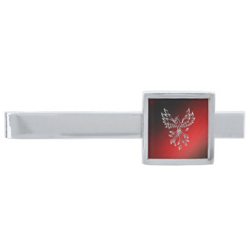 White Phoenix Rises Red n Black Ashes Silver Finish Tie Bar