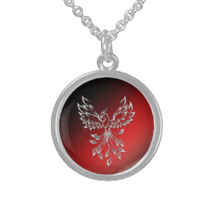 White Phoenix Rises Red n Black Ashes Sterling Silver Necklace