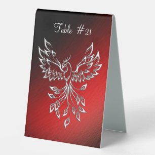 White Phoenix Rises Red n Black Ashes Table Number Tent
