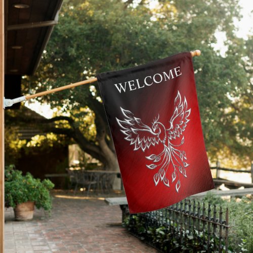 White Phoenix Rises Red n Black Ashes Welcome House Flag