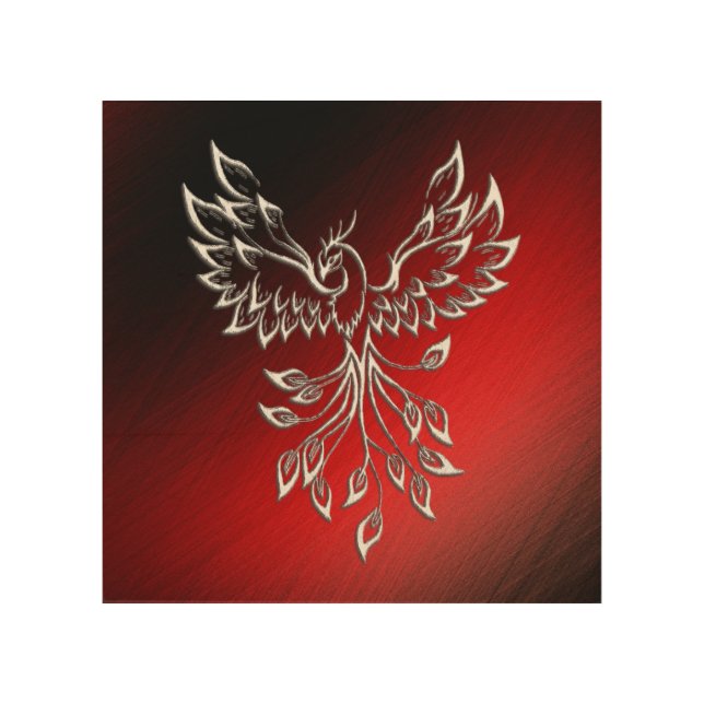 White Phoenix Rises Red n Black Ashes Wood Wall Art (Front)