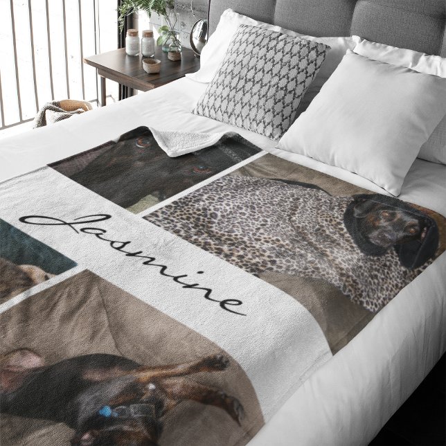 White Photo Collage | Fleece Dog Blanket (Capture precious pet moments with our Modern Pet Photo Collage Fleece Blanket. )