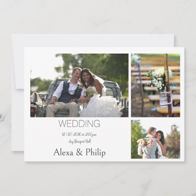 White Photo Collage Wedding invitation (Front)
