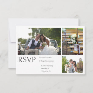White Photo Collage Wedding RSVP Cards