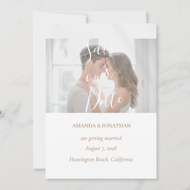  White Photo Elegant Wedding Save the Date Card (Front)
