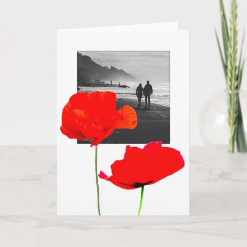 White Photo Frame with poppies Memorial Sympathy C Thank You Card