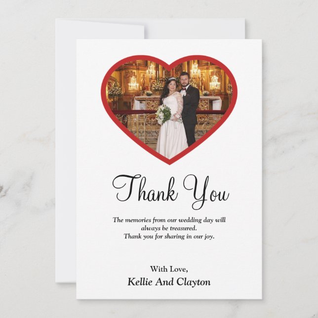 White Photo Inside A Heart Thank You Card (Front)