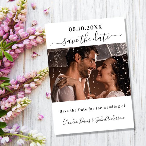 White photo script modern elegant save the date