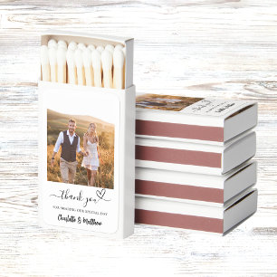 White photo thank you wedding favor matchboxes