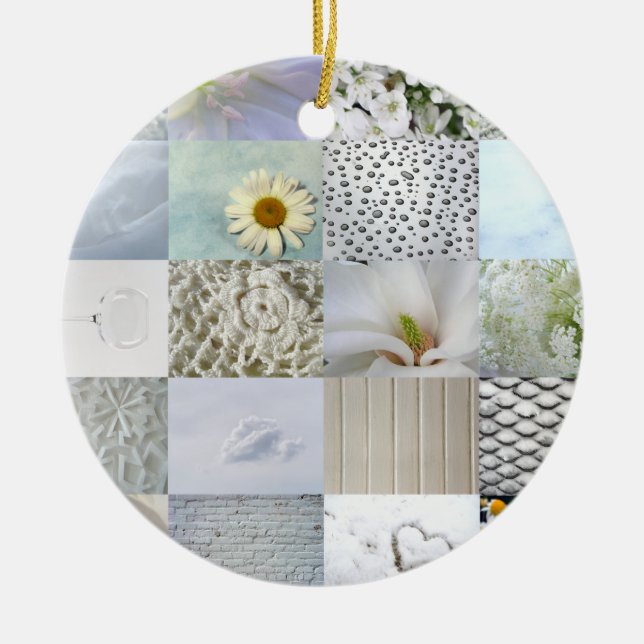 White photography collage ceramic ornament (Front)