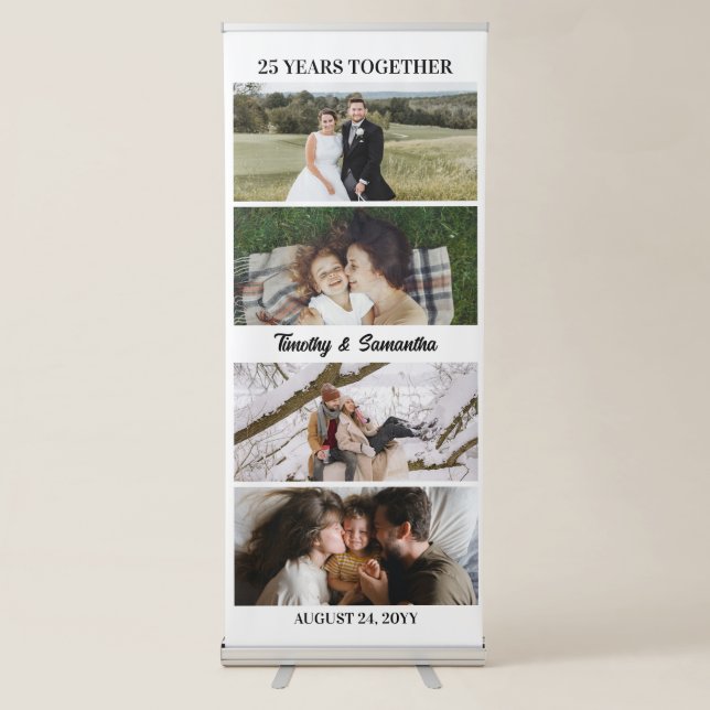 White Photos 25 Years Together Wedding Anniversary Retractable Banner (Front)