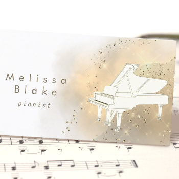 White Piano Golden Dust Business Card by musickitten at Zazzle