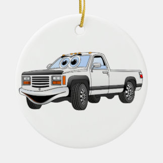 White Pick Up Truck Cartoon Ceramic Ornament