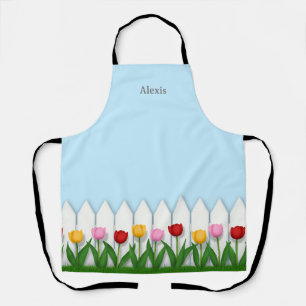 White Picket Fence Flower Garden Medium Apron