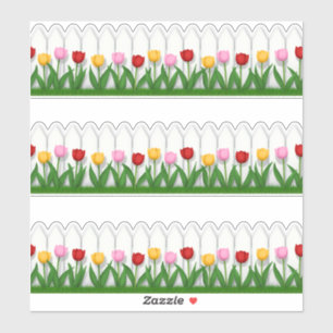White Picket Fence With Colorful Tulips Sticker