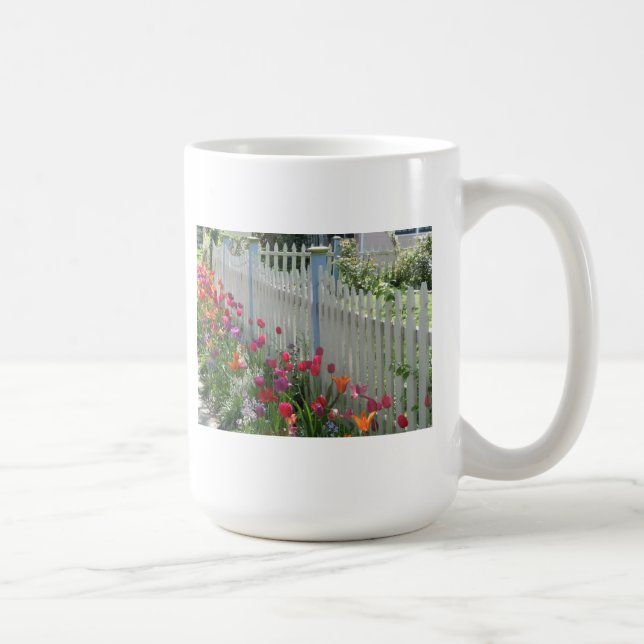 White Picket Fence With Tulips mug (Right)