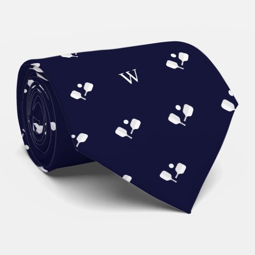 White Pickleball Paddles Monogram Initial Blue Neck Tie