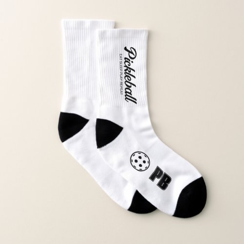 White pickleball sport socks with name initials