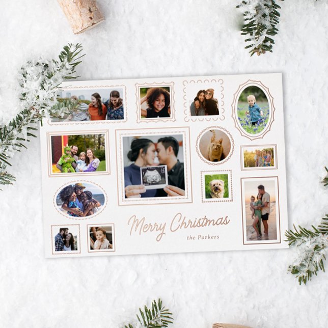 White Picture Frame Gallery Wall Multi-Photo Foil Holiday Card (Creator Uploaded)