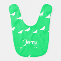 White pigeons on teal baby bib