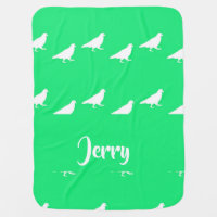 White pigeons on teal baby blanket