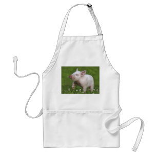 White Piglet Smelling Flowers Adult Apron