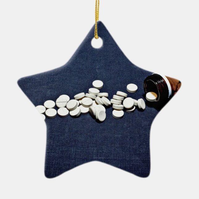 White pills glass bottle ceramic ornament (Front)
