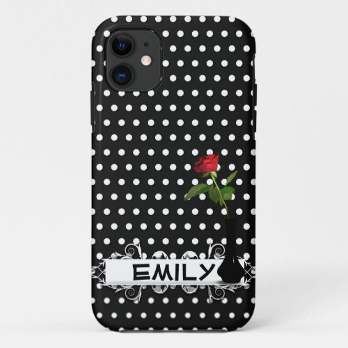 White Pin Dots with rose iPhone 11 Case