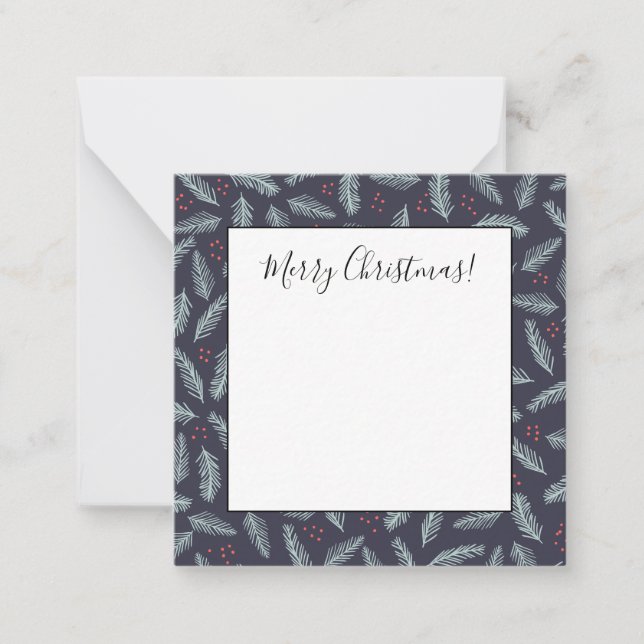 White Pine Boughs Feathers Holly Berries Christmas Note Card (Front)