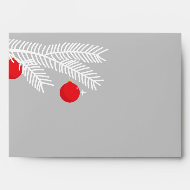 White Pine Branch and Baubles Christmas Envelopes (Front)