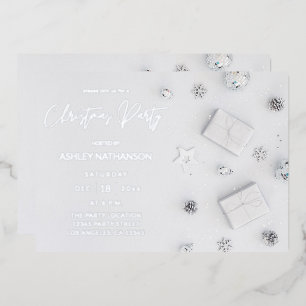 White Pine Christmas Party Foil Invitation