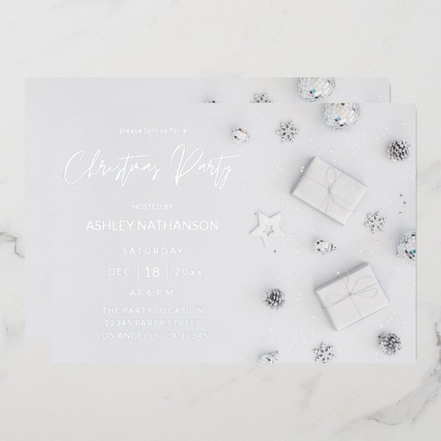 White Pine Christmas Party Foil Invitation (Front/Back)